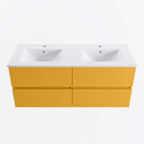 MONDIAZ VICA 120cm mueble de baño Ocher 4 cajones. Lavabo DENIA Doble 2 orificios, color Blanco brillo. - Imagen 5