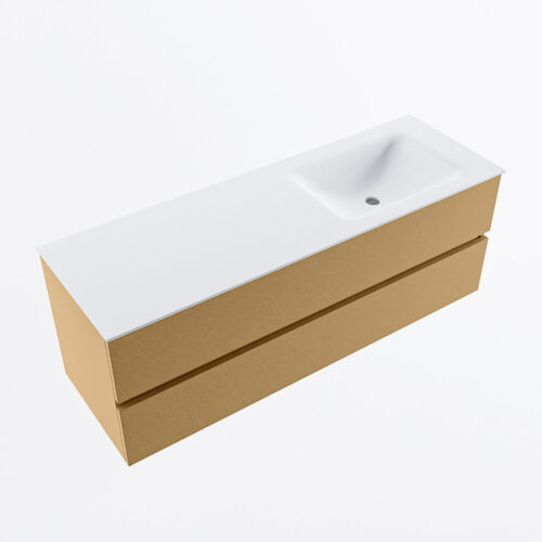 MONDIAZ VICA 140cm mueble de baño Oro 2 cajones. Lavabo CLOUD Derecho 1 orificio, color Talc. - Imagen 6