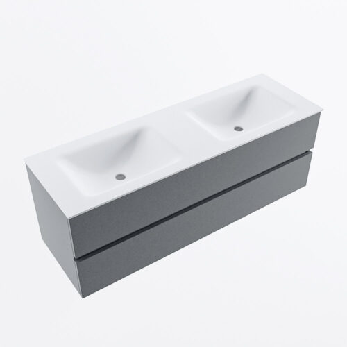 MONDIAZ VICA 140cm mueble de baño Plata 2 cajones. Lavabo CLOUD Doble 2 orificios, color Talc. - Imagen 5