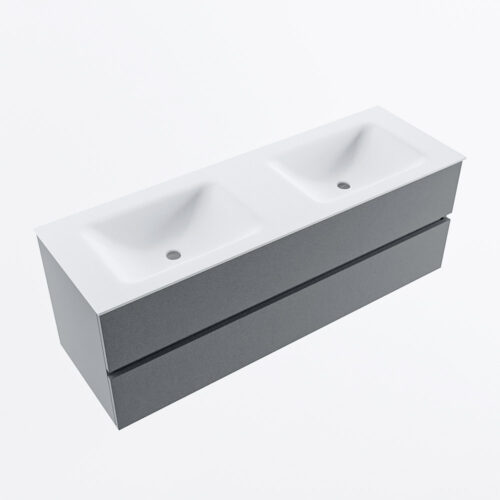 MONDIAZ VICA 140cm mueble de baño Plata 2 cajones. Lavabo CLOUD Doble sin orificio, color Talc. - Imagen 5