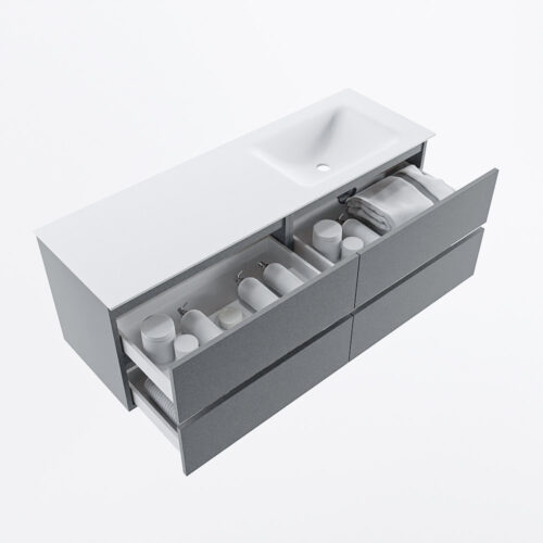 MONDIAZ VICA 140cm mueble de baño Plata 4 cajones. Lavabo CLOUD Derecho sin orificio, color Talc. - Imagen 7