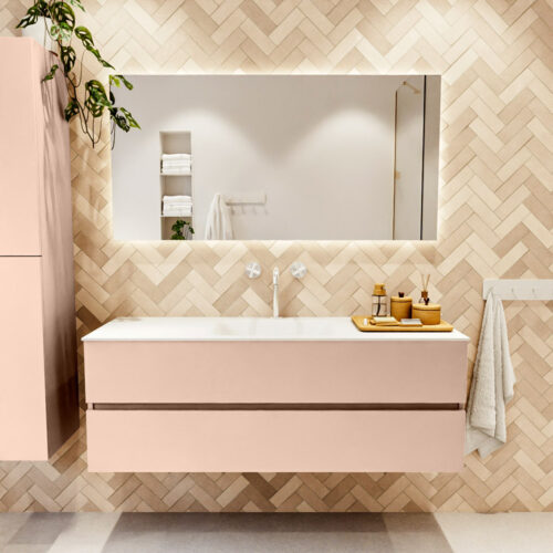 MONDIAZ VICA 140cm mueble de baño Rosee 2 cajones. Lavabo CLOUD Centro 1 orificio