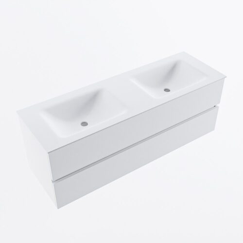 MONDIAZ VICA 140cm mueble de baño Talc 2 cajones. Lavabo CLOUD Doble sin orificio, color Talc. - Imagen 5