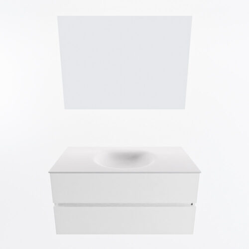 MONDIAZ VICA 100cm mueble de baño Talc 2 cajones. Lavabo MOON Centro sin orificio color Talc con espejo LED. - Imagen 5