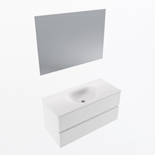 MONDIAZ VICA 100cm mueble de baño Talc 2 cajones. Lavabo MOON Centro sin orificio color Talc con espejo LED. - Imagen 6