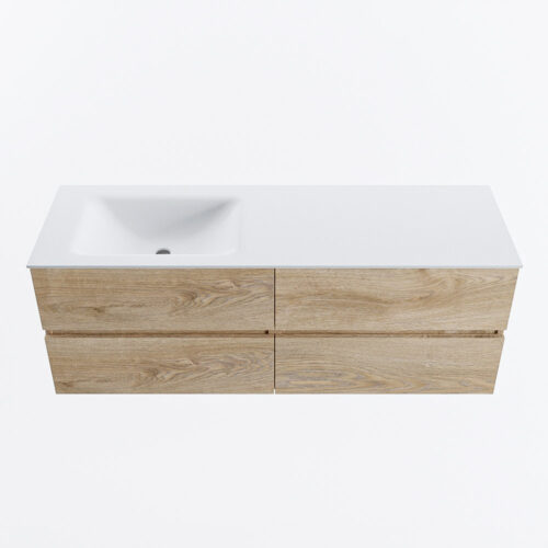 MONDIAZ VICA 140cm mueble de baño Washed Oak 4 cajones. Lavabo CLOUD Izquierda 1 orificio, color Talc. - Imagen 4