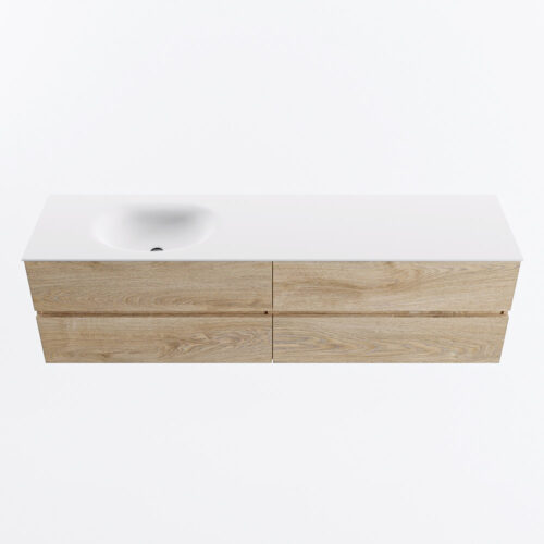 MONDIAZ VICA 180cm mueble de baño Washed Oak 4 cajones. Lavabo MOON Izquierda sin orificio, color Talc. - Imagen 5