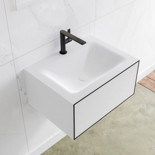 MONDIAZ LAGOM 60cm mueble de baño solid surface Urban 1 cajón lavabo CLOUD Centro 1 orificio