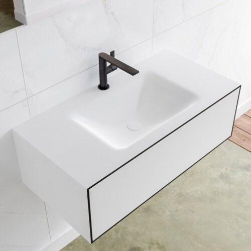 MONDIAZ LAGOM 90cm mueble de baño solid surface Urban 1 cajón lavabo CLOUD Centro 1 orificio