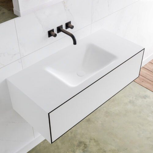 MONDIAZ LAGOM 100cm mueble de baño solid surface Urban 1 cajón lavabo CLOUD Centro sin orificio