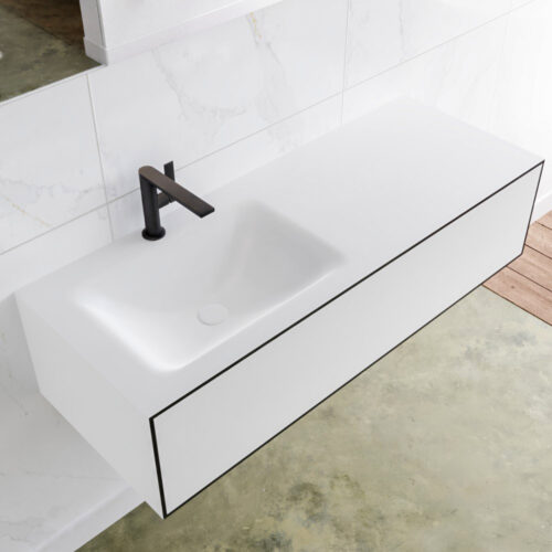 MONDIAZ LAGOM 120cm mueble de baño solid surface Urban 1 cajón lavabo CLOUD Izquierda 1 orificio