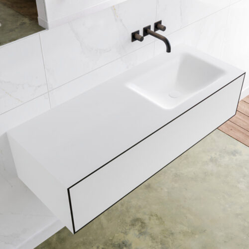 MONDIAZ LAGOM 120cm mueble de baño solid surface Urban 1 cajón lavabo CLOUD Derecho sin orificio