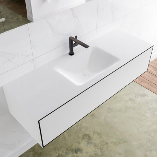 MONDIAZ LAGOM 130cm mueble de baño solid surface Urban 1 cajón lavabo CLOUD Centro 1 orificio