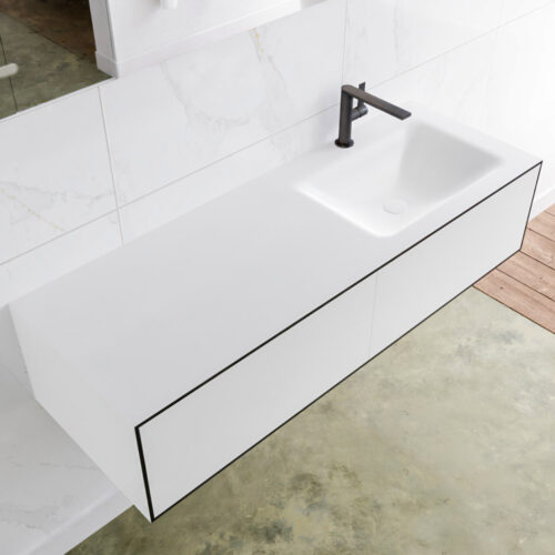 MONDIAZ LAGOM 130cm mueble de baño solid surface Urban 2 cajones lavabo CLOUD Derecho 1 orificio