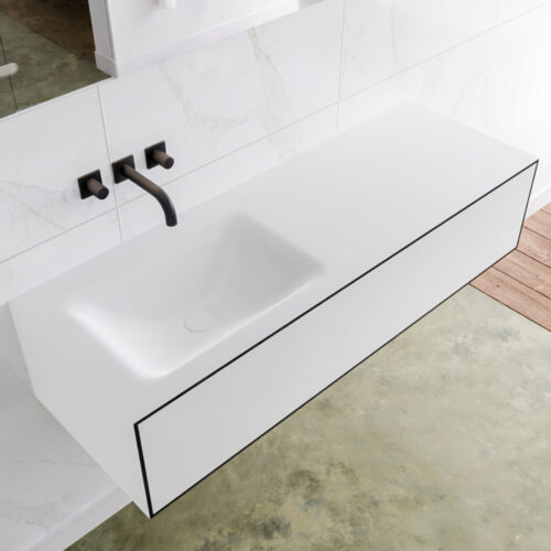 MONDIAZ LAGOM 130cm mueble de baño solid surface Urban 1 cajón lavabo CLOUD Izquierda sin orificio