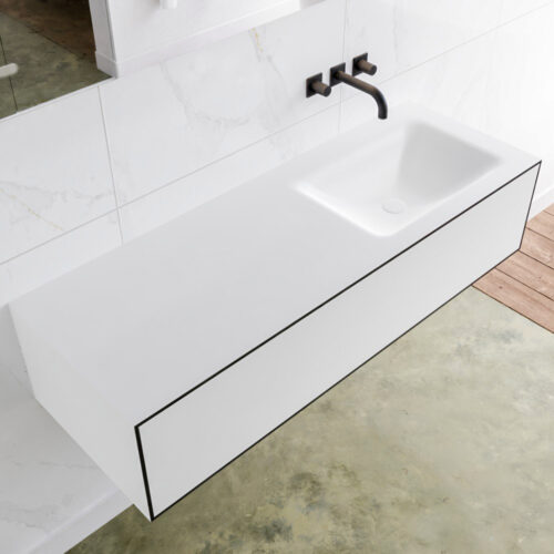 MONDIAZ LAGOM 130cm mueble de baño solid surface Urban 1 cajón lavabo CLOUD Derecho sin orificio