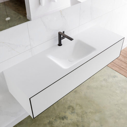 MONDIAZ LAGOM 140cm mueble de baño solid surface Urban 1 cajón lavabo CLOUD Centro 1 orificio