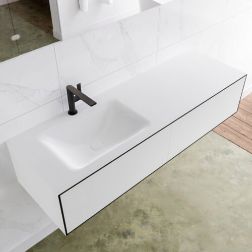 MONDIAZ LAGOM 140cm mueble de baño solid surface Urban 2 cajones lavabo CLOUD Izquierda 1 orificio