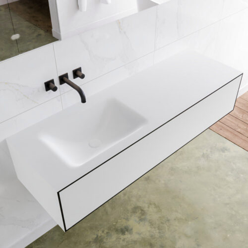 MONDIAZ LAGOM 140cm mueble de baño solid surface Urban 1 cajón lavabo CLOUD Izquierda sin orificio