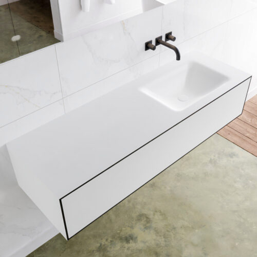 MONDIAZ LAGOM 140cm mueble de baño solid surface Urban 1 cajón lavabo CLOUD Derecho sin orificio