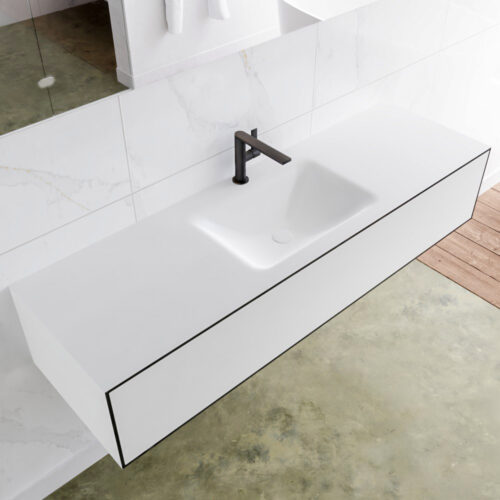 MONDIAZ LAGOM 150cm mueble de baño solid surface Urban 1 cajón lavabo CLOUD Centro 1 orificio