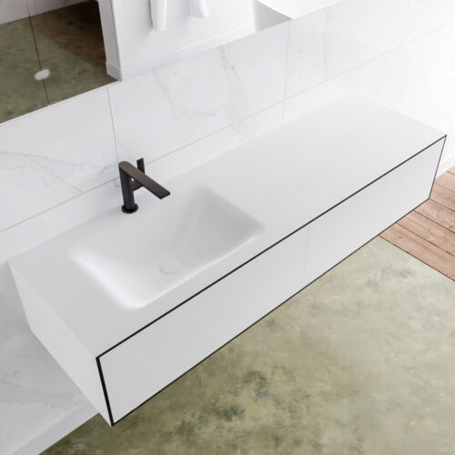 MONDIAZ LAGOM 150cm mueble de baño solid surface Urban 2 cajones lavabo CLOUD Izquierda 1 orificio