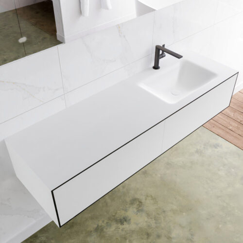 MONDIAZ LAGOM 150cm mueble de baño solid surface Urban 2 cajones lavabo CLOUD Derecho 1 orificio