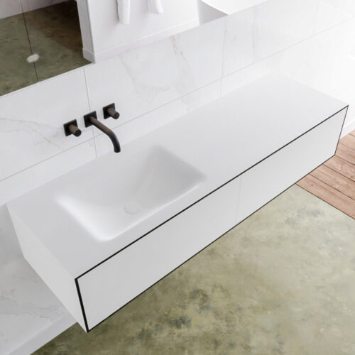 MONDIAZ LAGOM 150cm mueble de baño solid surface Urban 2 cajones lavabo CLOUD Izquierda sin orificio