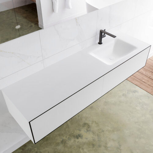 MONDIAZ LAGOM 160cm mueble de baño solid surface Urban 2 cajones lavabo CLOUD Derecho 1 orificio