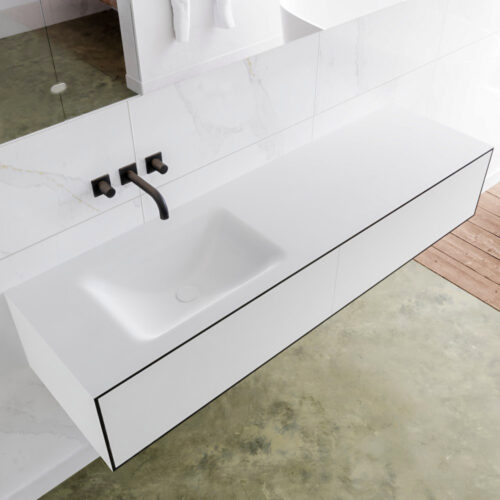 MONDIAZ LAGOM 160cm mueble de baño solid surface Urban 2 cajones lavabo CLOUD Izquierda sin orificio