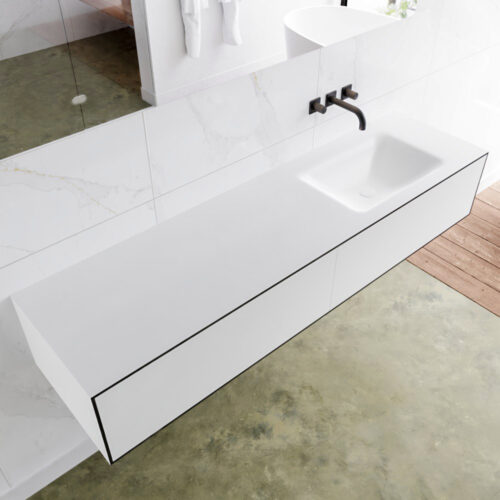 MONDIAZ LAGOM 170cm mueble de baño solid surface Urban 2 cajones lavabo CLOUD Derecho sin orificio