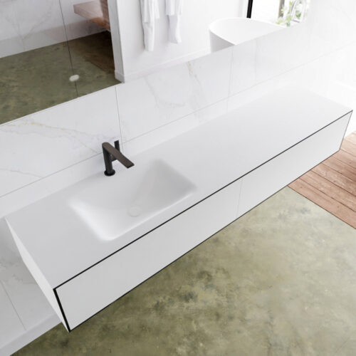 MONDIAZ LAGOM 190cm mueble de baño solid surface Urban 2 cajones lavabo CLOUD Izquierda 1 orificio