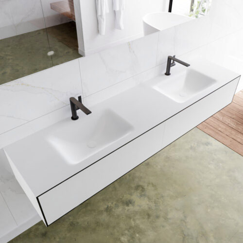 MONDIAZ LAGOM 190cm mueble de baño solid surface Urban 2 cajones lavabo CLOUD Doble 2 orificios