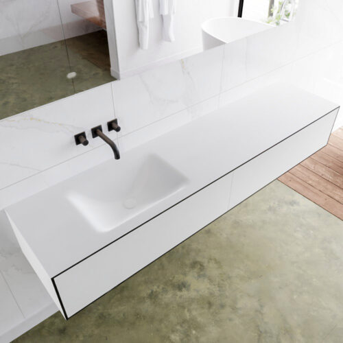 MONDIAZ LAGOM 190cm mueble de baño solid surface Urban 2 cajones lavabo CLOUD Izquierda sin orificio