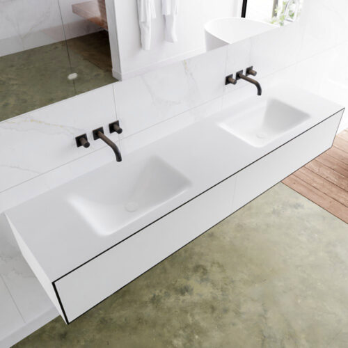 MONDIAZ LAGOM 190cm mueble de baño solid surface Urban 2 cajones lavabo CLOUD Doble sin orificio