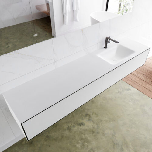 MONDIAZ LAGOM 200cm mueble de baño solid surface Urban 2 cajones lavabo CLOUD Derecho 1 orificio