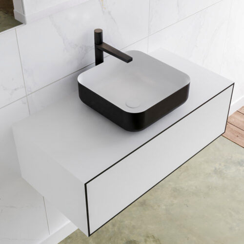 MONDIAZ LAGOM 90cm mueble de baño solid surface Urban 1 cajón BINX Centro 1 orificio