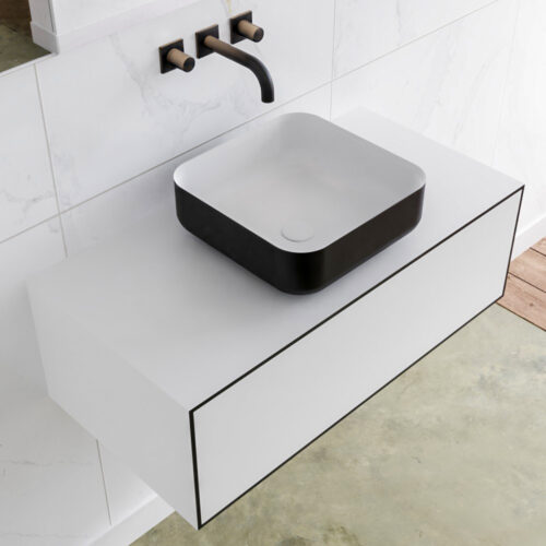 MONDIAZ LAGOM 90cm mueble de baño solid surface Urban 1 cajón BINX Centro sin orificio