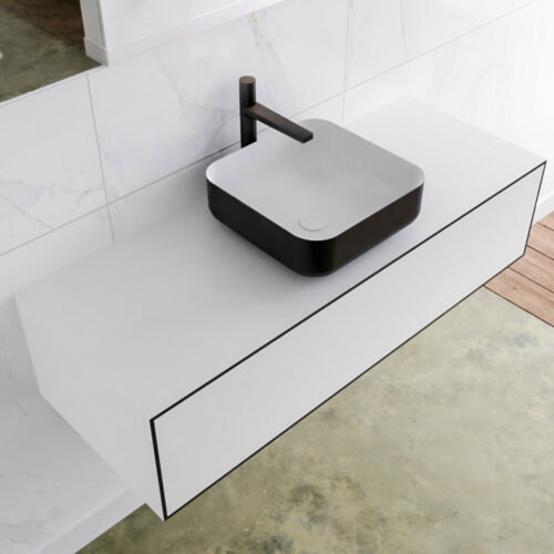 MONDIAZ LAGOM 120cm mueble de baño solid surface Urban 1 cajón BINX Centro 1 orificio