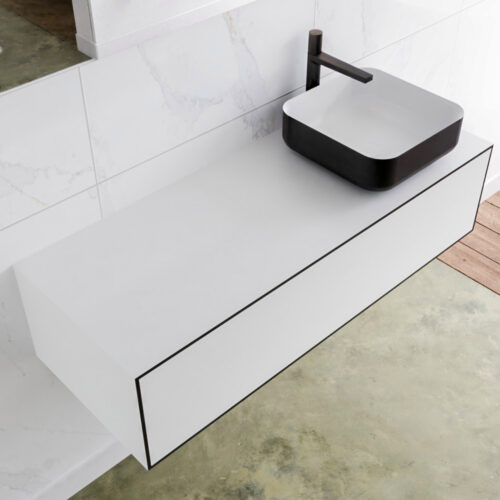 MONDIAZ LAGOM 120cm mueble de baño solid surface Urban 1 cajón BINX Derecho 1 orificio