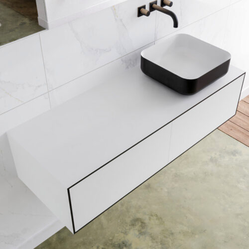 MONDIAZ LAGOM 120cm mueble de baño solid surface Urban 2 cajones BINX Derecho sin orificio