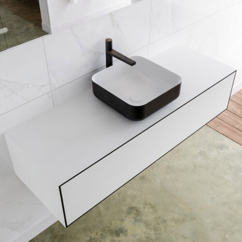 MONDIAZ LAGOM 130cm mueble de baño solid surface Urban 1 cajón BINX Centro 1 orificio