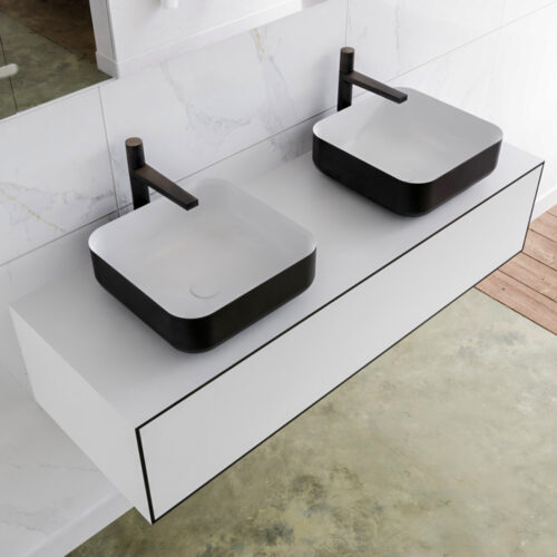 MONDIAZ LAGOM 130cm mueble de baño solid surface Urban 1 cajón BINX Doble 2 orificios