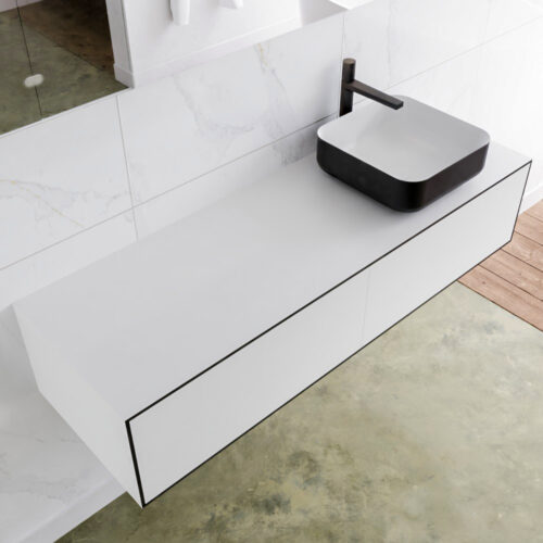 MONDIAZ LAGOM 140cm mueble de baño solid surface Urban 2 cajones BINX Derecho 1 orificio