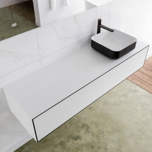 MONDIAZ LAGOM 150cm mueble de baño solid surface Urban 1 cajón BINX Derecho 1 orificio