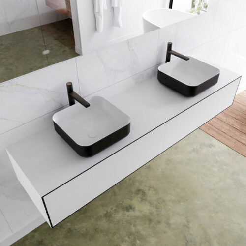 MONDIAZ LAGOM 180cm mueble de baño solid surface Urban 2 cajones BINX Doble 2 orificios