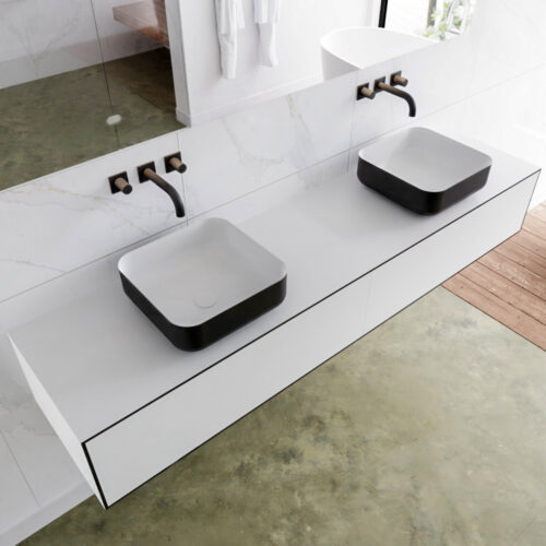 MONDIAZ LAGOM 190cm mueble de baño solid surface Urban 2 cajones BINX Doble sin orificio