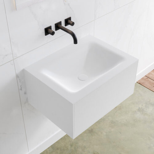 MONDIAZ LAGOM 60cm mueble de baño solid surface Talc 1 cajón lavabo CLOUD Centro sin orificio