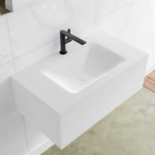 MONDIAZ LAGOM 80cm mueble de baño solid surface Talc 1 cajón lavabo CLOUD Centro 1 orificio