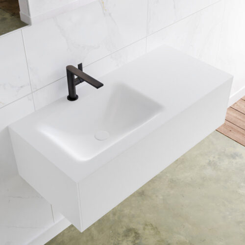 MONDIAZ LAGOM 100cm mueble de baño solid surface Talc 1 cajón lavabo CLOUD Izquierda 1 orificio